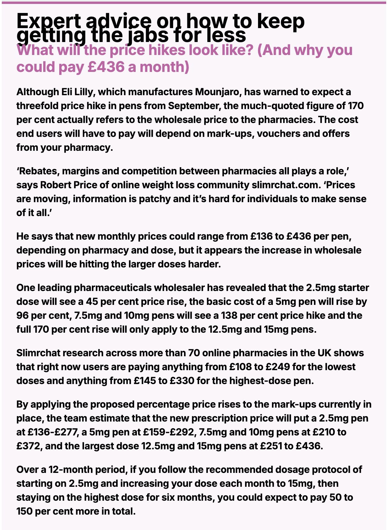 Daily Mail Slimrchat pricing info