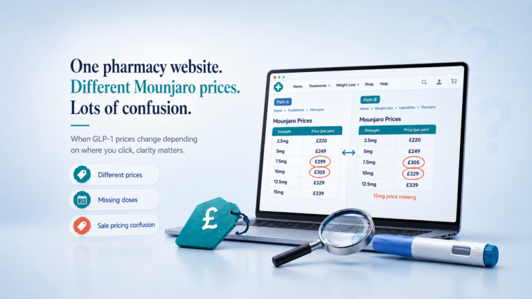 One pharmacy website. Different Mounjaro prices. Lots of confusion.